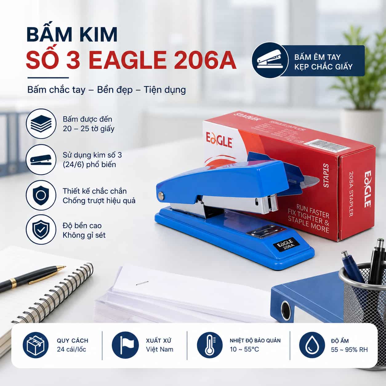 Máy bấm kim số 3 Eagle 206A bền đẹp