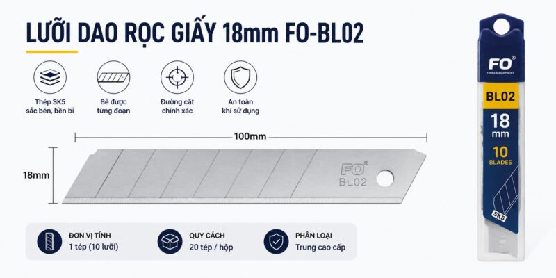 Lưỡi dao rọc giấy 18mm-FO-BL02 của hãng VPP Thiên Long