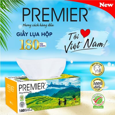 Khăn giấy lụa hộp Premier 2 lớp 180 tờ Khăn giấy lụa hộp Premier 2 lớp 180 tờ