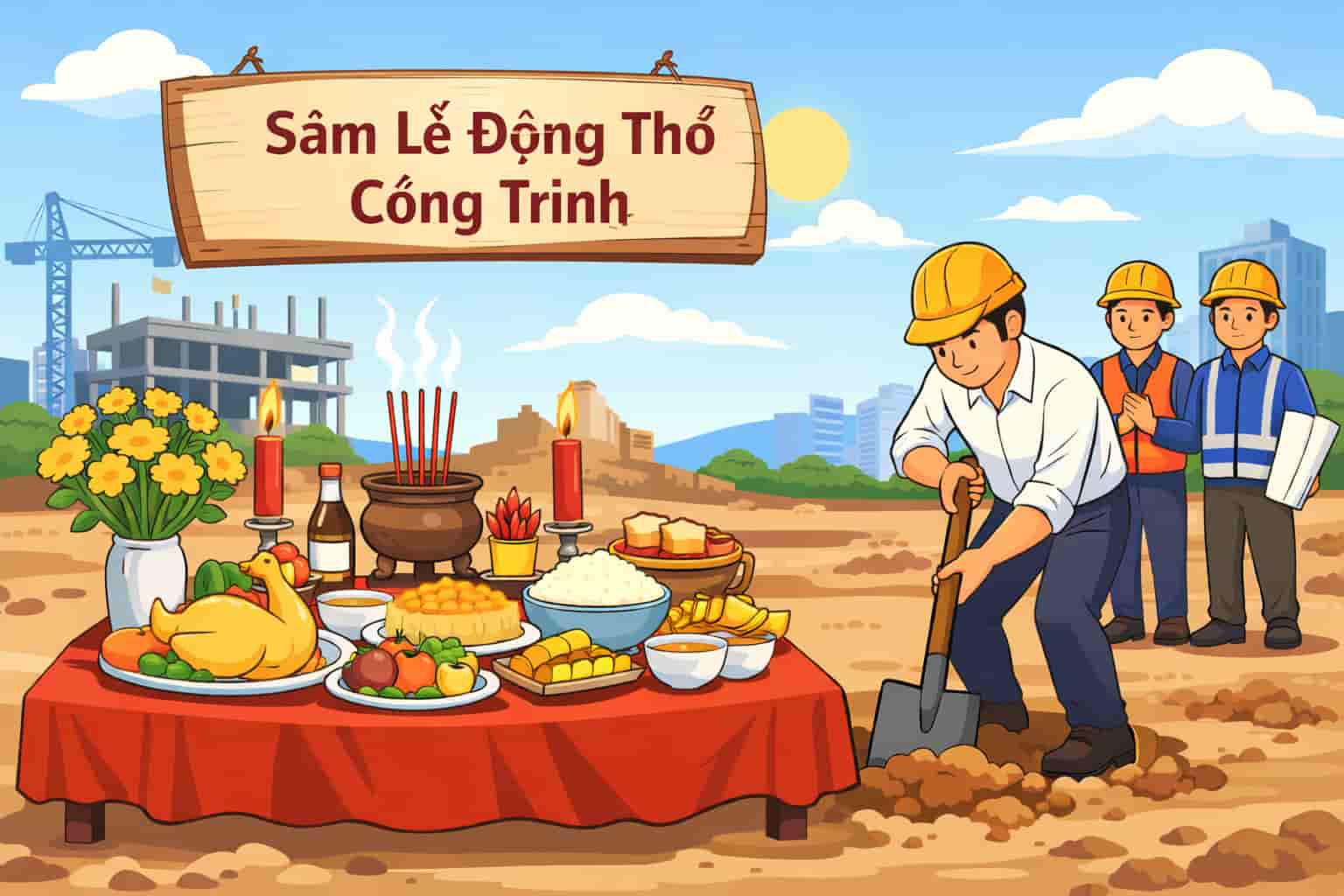 Cách sắm lễ động thổ công trình chi tiết