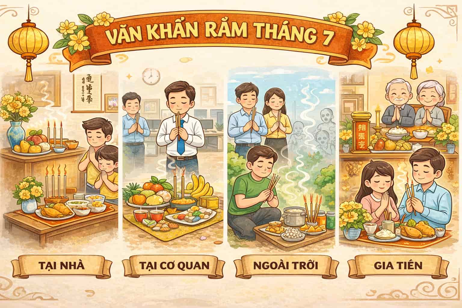 Văn khấn rằm tháng 7 tại cơ quan, tại nhà, ngoài trời
