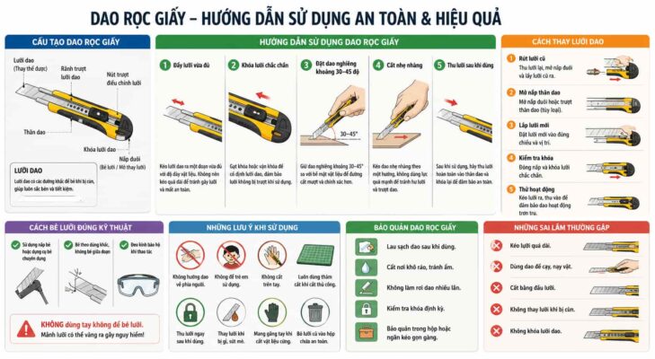 Hướng dẫn sử dụng dao rọc giấy đúng cách Hướng dẫn sử dụng dao rọc giấy đúng cách