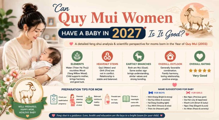 Phụ nữ tuổi Quý Mùi sinh con năm 2027 có hợp phong thủy không? Phụ nữ tuổi Quý Mùi sinh con năm 2027 có hợp phong thủy không?